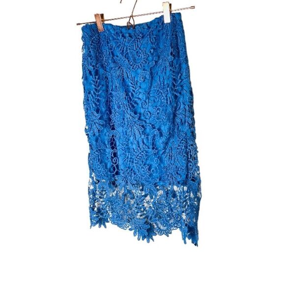 NWOT Bebe Periwinkle Blue Lace Midi Skirt 0 - Picture 1 of 4
